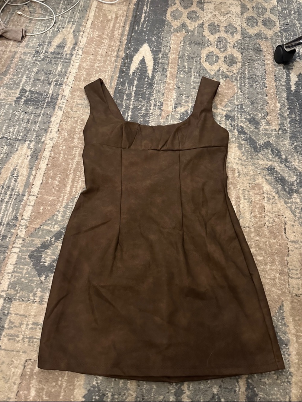 SHEIN Brown Sleeveless Suede Mini Dress